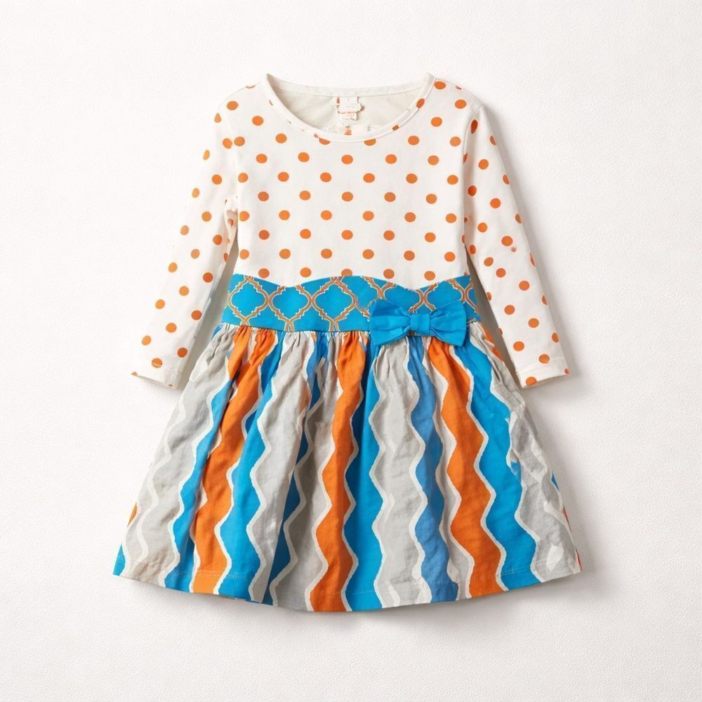 Counting Daisies Orange and blue long sleeve multi pattern dress size 3T